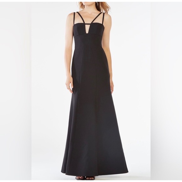 BCBGMaxAzria Dresses & Skirts - BCBGMAXAZRIA Womens Black Strappy Back Architectural Gown Dress Size 12